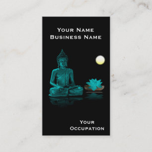 Teal Buddha and Lotus on Black Business Card