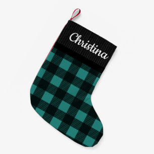 Teal Buffalo Check Sweater Pattern Country Name Small Christmas Stocking