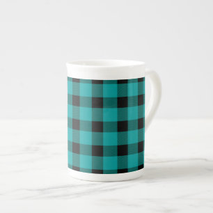 Teal Buffalo Country Lumberjack Plaid Bone China Mug