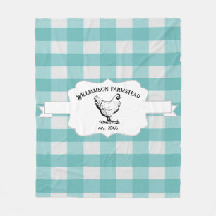 Teal Buffalo Plaid Farm Chicken Fleece Blanket