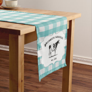 Teal Buffalo Plaid Farm Cow Short Table Runner