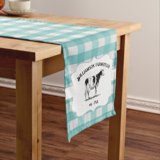 Teal Buffalo Plaid Farm Cow Short Table Runner