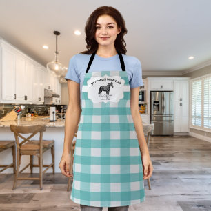 Teal Buffalo Plaid Farm Horse Apron