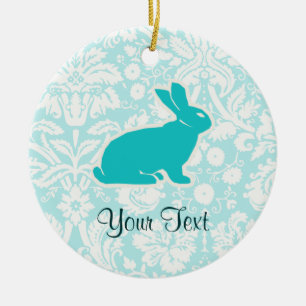 Teal Bunny Ceramic Ornament