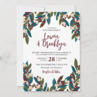 Teal & Burgundy Floral Berry Twigs Wedding