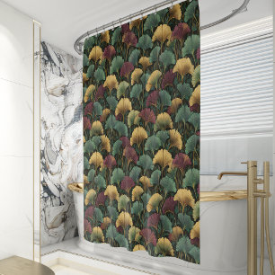 Teal Burgundy Ginkgo Leaf Pattern 
