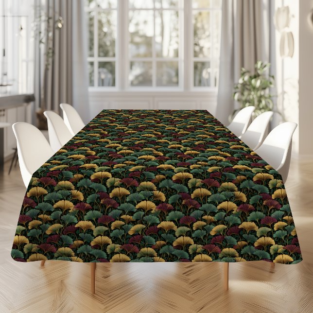 Teal Burgundy Ginkgo Pattern  Tablecloth (Creator Uploaded)