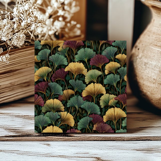 Teal Burgundy Ginkgo Pattern  Tile (Creator Uploaded)