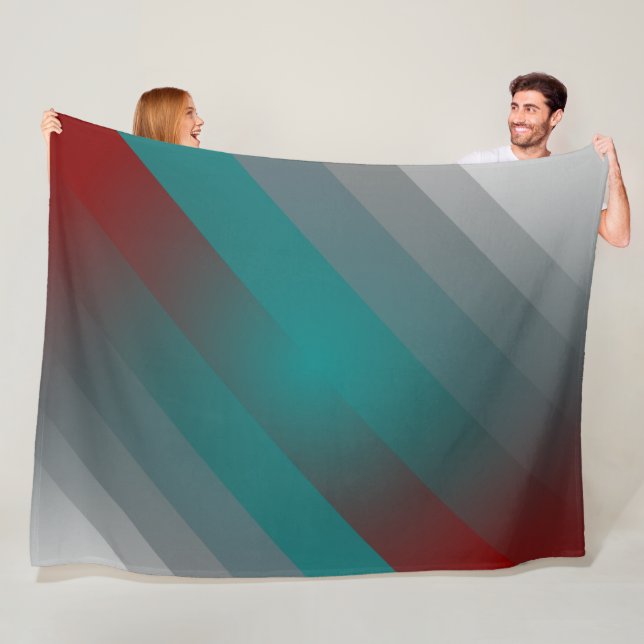 teal burgundy gray stripes fleece blanket (In Situ)