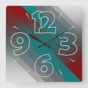 teal burgundy gray stripes square wall clock