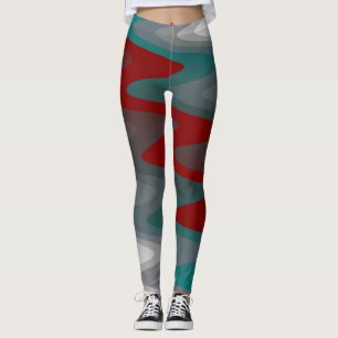 teal burgundy gray waves leggings