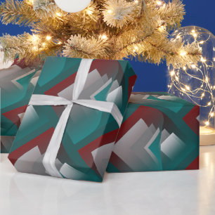 Teal burgundy grey pages wrapping paper
