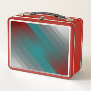 teal burgundy grey stripes metal lunch box