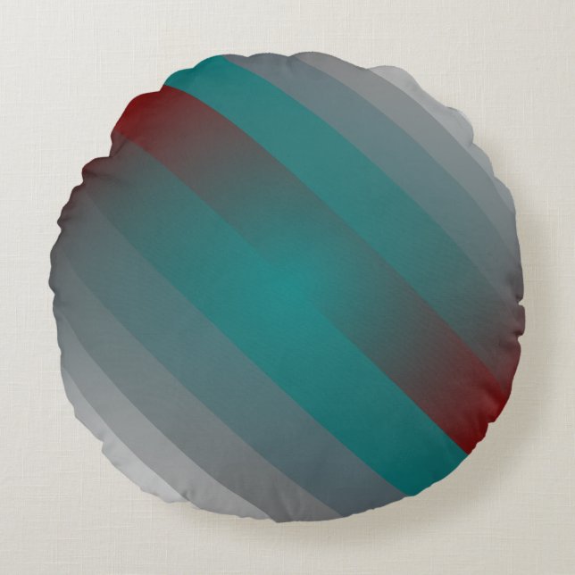 teal burgundy grey stripes round pillow (Front)