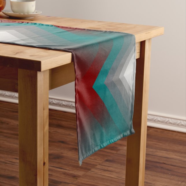 teal burgundy grey stripes short table runner (In Situ)
