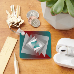 Teal Burgundy Grey Triangles Keychain