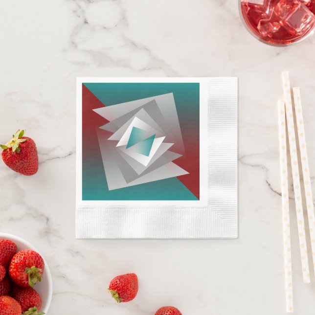 Teal Burgundy Grey Triangles Napkin (Insitu)
