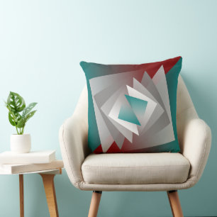 Teal Burgundy Grey Triangles Throw Pillow