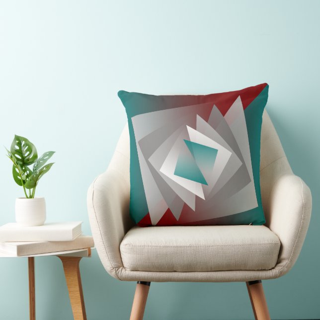 Teal Burgundy Grey Triangles Throw Pillow (Chair)