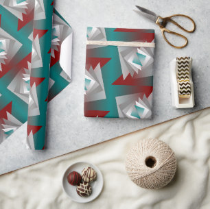 Teal Burgundy Grey Triangles Wrapping Paper