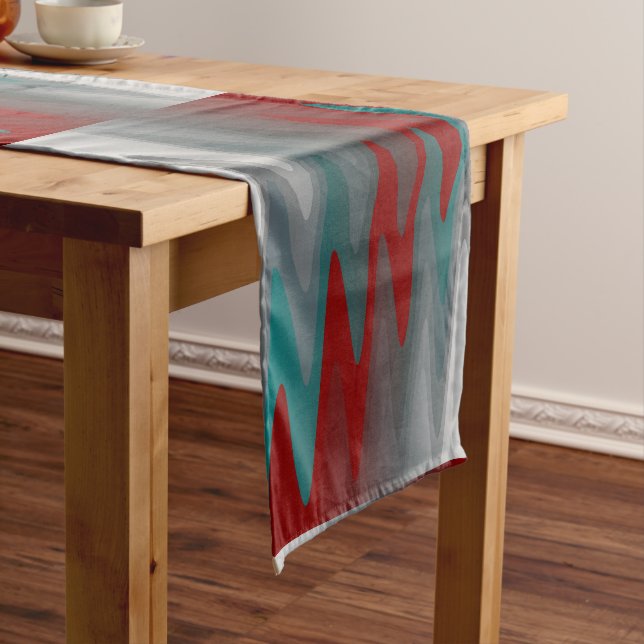 teal burgundy grey waves long table runner (In Situ)