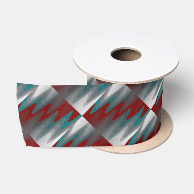 teal burgundy grey waves satin ribbon (Spool)