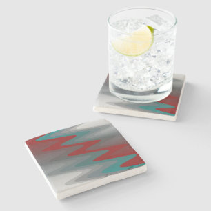 teal burgundy grey waves stone coaster
