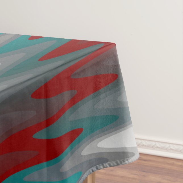 teal burgundy grey waves tablecloth (In Situ)