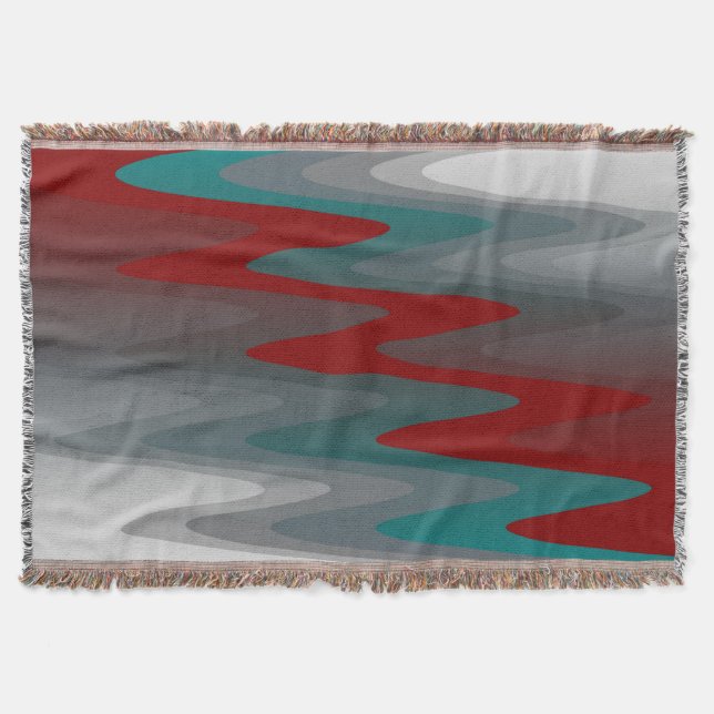 teal burgundy grey waves throw blanket (Front)