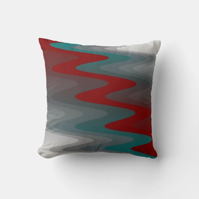 teal burgundy grey waves throw pillow (Front)