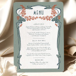 Teal Burgundy Menu Card Wedding Art Nouveau Retro<br><div class="desc">Menu Card in Art Nouveau style for your vintage-themed wedding in a floral, romantic, and whimsical design. Classic flourishes complement classic art deco fonts. Please enter your custom information, and you're done. If you wish to change the design further, click the blue "Customize It" button. Thank you so much for...</div>
