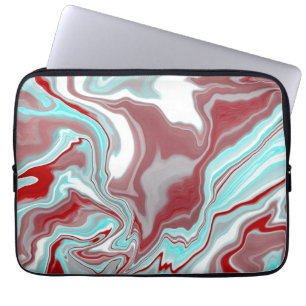 Teal, Burgundy, Red and White Marble Swirls Laptop Sleeve