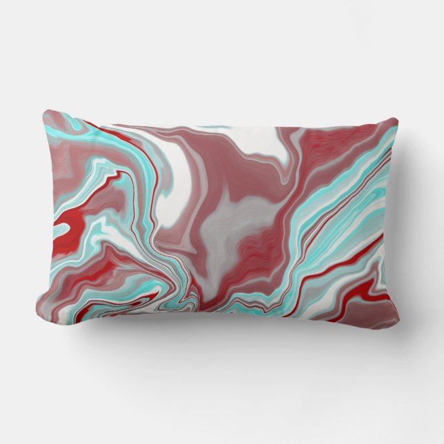 Teal, Burgundy, Red and White Marble Swirls  Lumbar Pillow (Front)