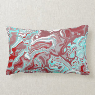 Teal, Burgundy, Red and White Marble Swirls  Lumbar Pillow