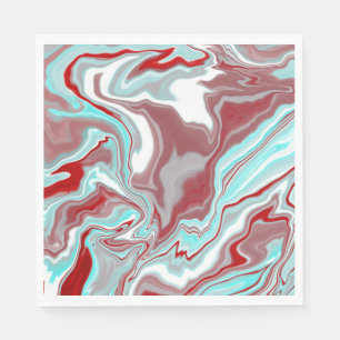 Teal, Burgundy, Red and White Marble Swirls Napkin