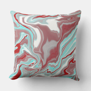 Teal, Burgundy, Red and White Marble Swirls Outdoor Pillow