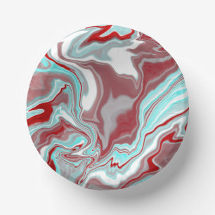 Teal, Burgundy, Red and White Marble Swirls Paper Plate