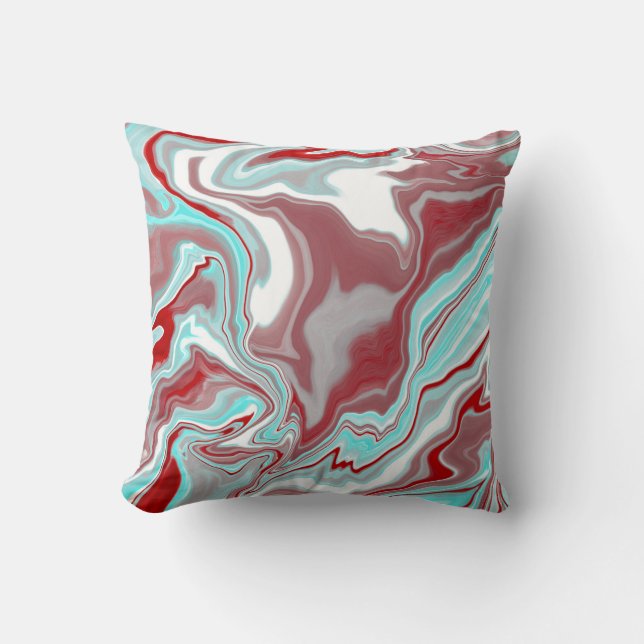 Teal, Burgundy, Red and White Marble Swirls   Throw Pillow (Front)