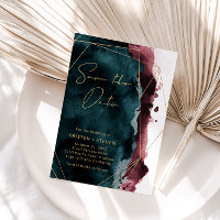 Teal & Burgundy Watercolor Save The Date
