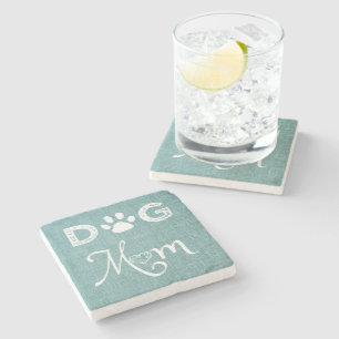 Teal Burlap Dog Mom Coaster