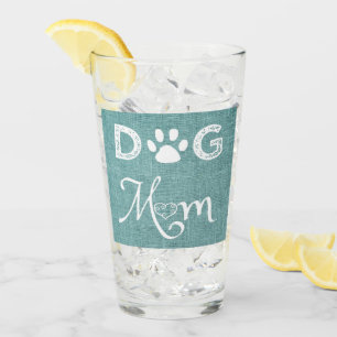 Teal Burlap Dog Mom Glass Cup