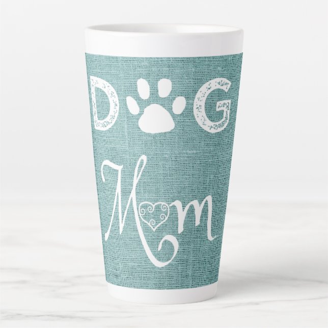 Teal Burlap Dog Mom Latte Mug (Front)