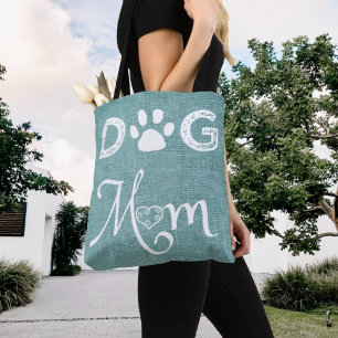 Teal Burlap Dog Mom Tote Bag