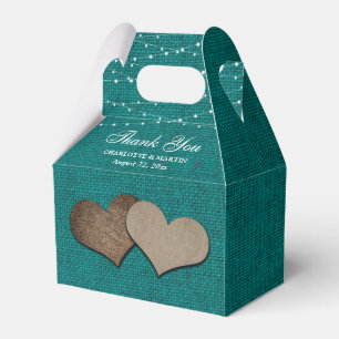 Teal Burlap Heart Wedding Thank You Favor Box
