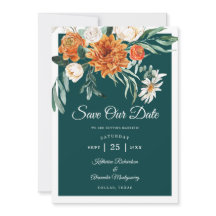 Teal Burnt Orange Elegant Autumn Floral Wedding