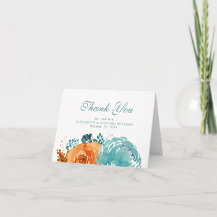 Teal Burnt Orange Fall Floral Thank You