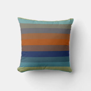 Teal & Burnt Orange Horizontal Stripes Throw Pillow