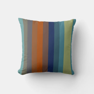 Teal & Burnt Orange Horizontal Stripes Throw Pillow