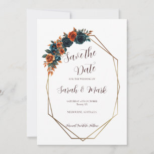 Teal Burnt Orange Save the Date Template