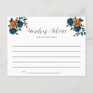 Teal & Burnt Orange Wedding Words of Advice Card